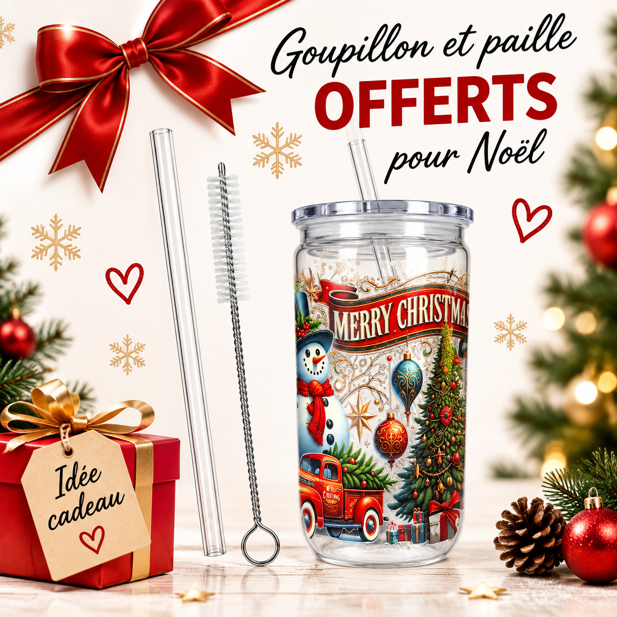 Gobelet de Noël avec paille et goupillon
