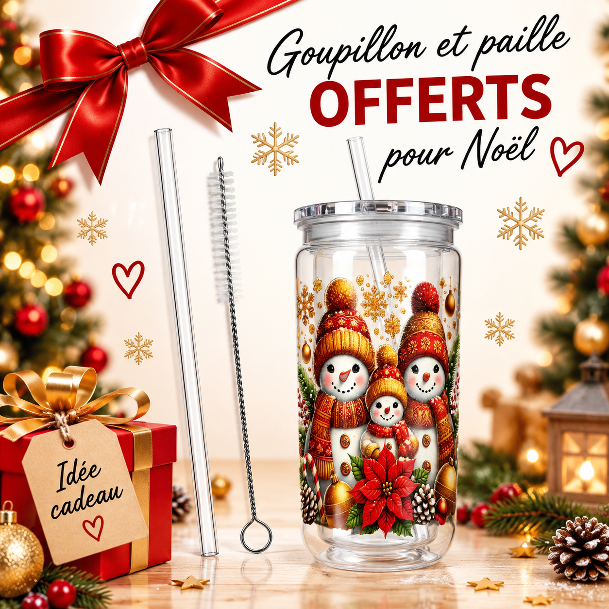 Gobelet de Noël avec paille et goupillon