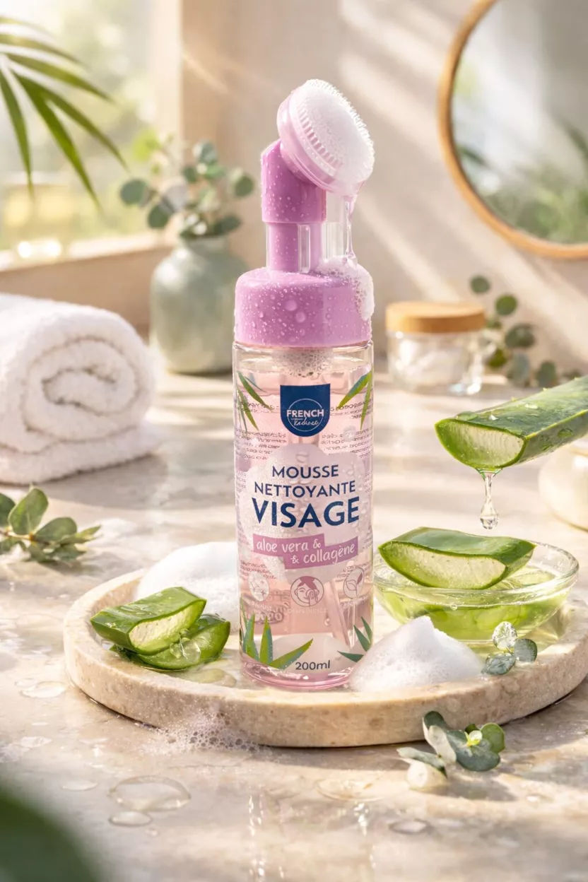 MOUSSE NETTOYANTE VISAGE – ALOE VERA + COLLAGÈNE – 200ML