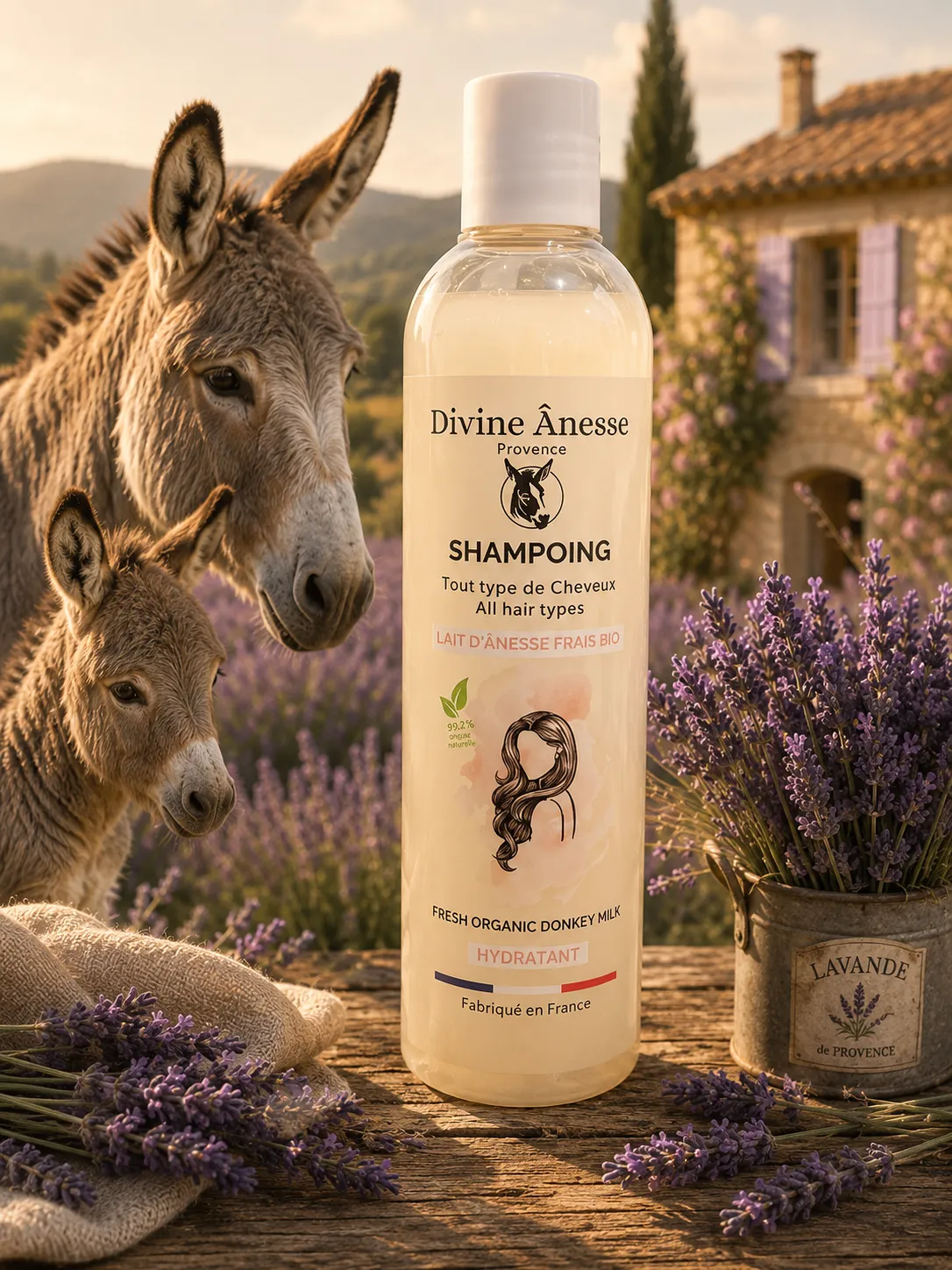 Shampoing au lait d'ânesse frais et biologique 250ml soin capillaire hydratant et doux