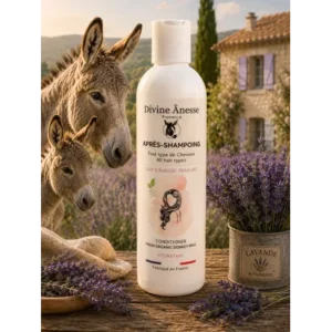 Après-shampoing au lait d'ânesse frais et biologique 250ml pour cheveux doux, nourris et brillants