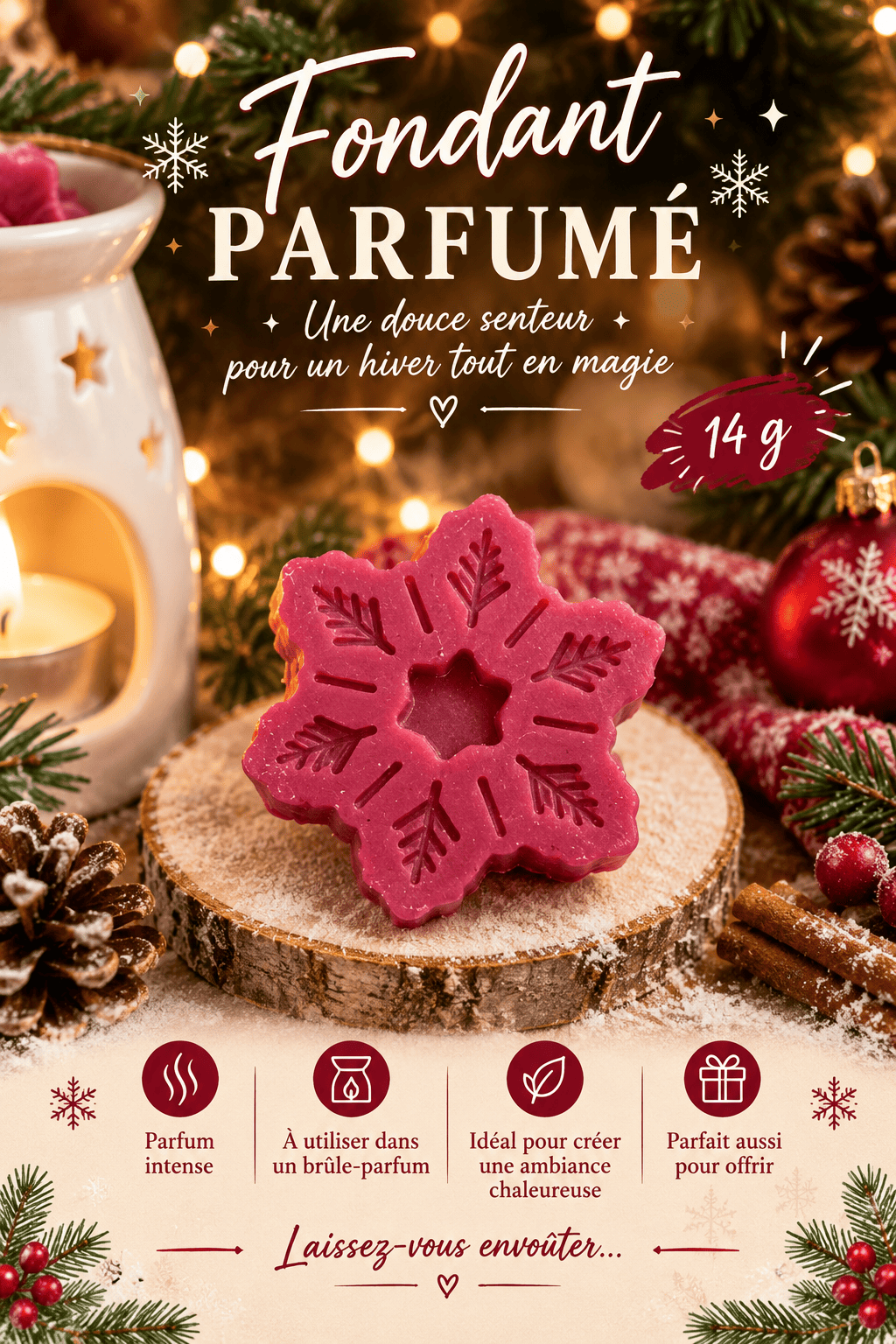 Fondant parfumé cerise noire de 14 g en cire végétale d’olive