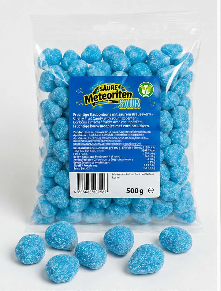 Hitschies Saure Meteoriten Bleue 100g – bonbons acidulés à la framboise bleue