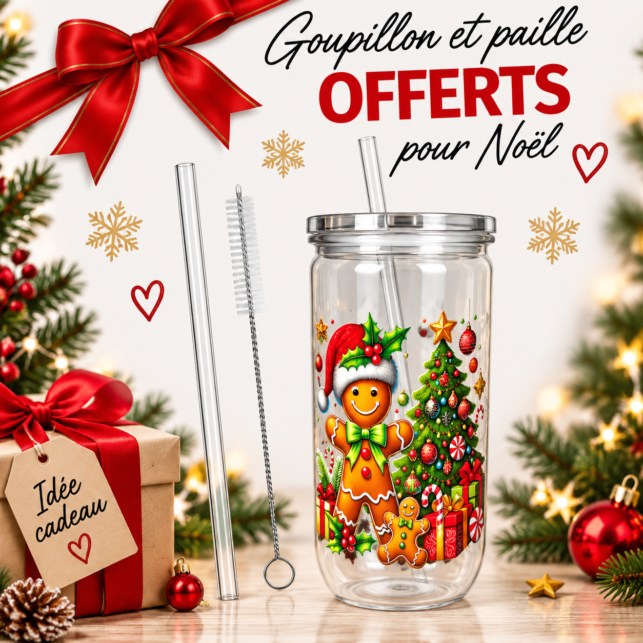 Gobelet de Noël avec paille et goupillon