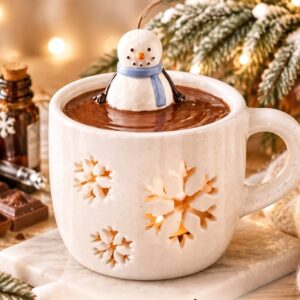 Brûle-parfum en céramique bonhomme de neige Snowman Hot Chocolate pour Noël