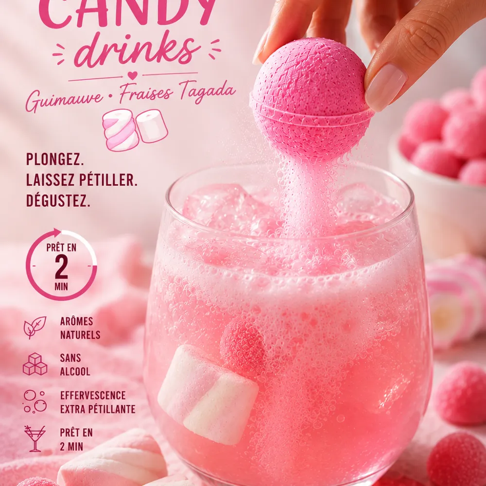 Bombe à cocktail sans alcool guimauve fraise Tagada 39g