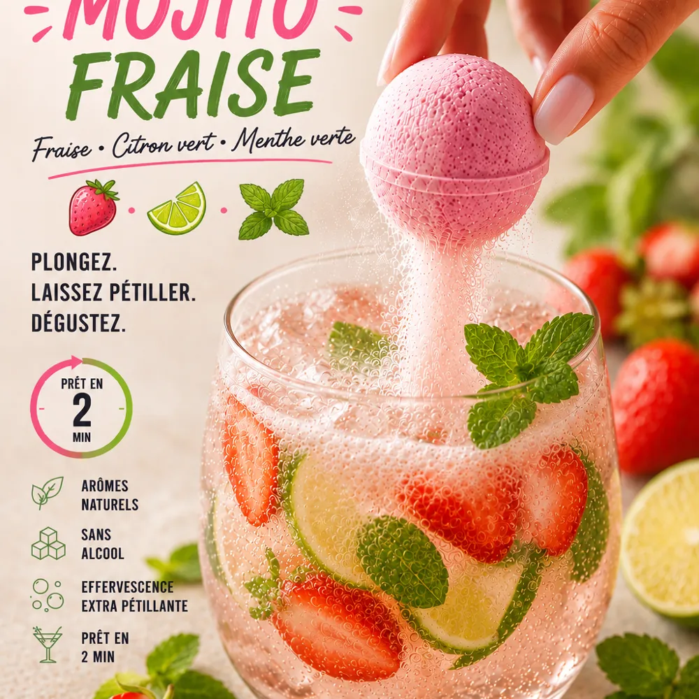Bombe à cocktail fraise sans alcool citron vert menthe rhum 39g